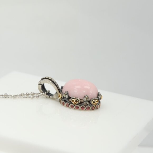 Vintage Pink Opal Pendant in Sterling Silver and 18k Gold with Natural Tourmalin - Picture 5 of 9